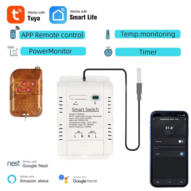 Tuya Wifi 16A/20A Smart Temper - Sonoff Basic Switch のレビューと価格